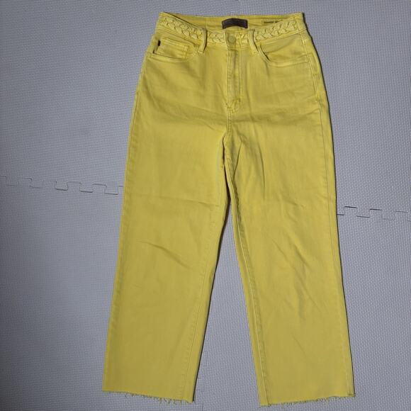 Judy Blue Womens Yellow Braided Waist Cropped Wide Leg Jeans Size 5/27 Preppy - Picture 1 of 14